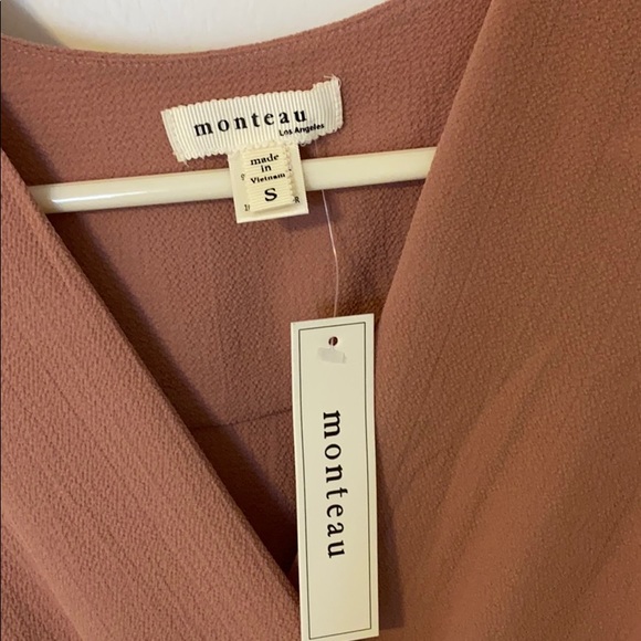 Dusty pink wrap flutter sleeve dress tie small NWT - Picture 3 of 9